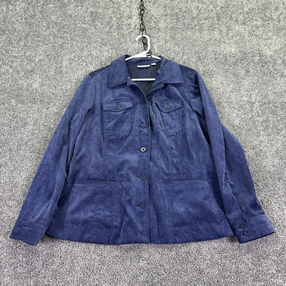 Croft & Barrow Jacket Womens Large Blue Corduroy Button Front Blazer Casual